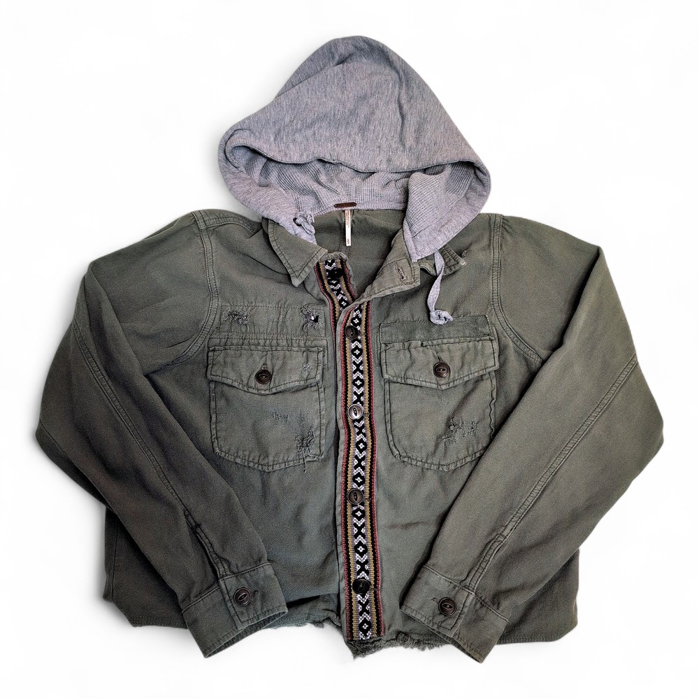 Free People Olive Hooded Utility Jacket, Size S